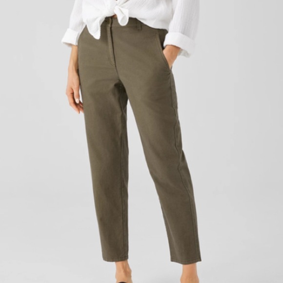 Eileen Fisher Pants Womens 8 Small Olive Green Ankle Lightweight Stretch Hemp - Picture 1 of 8